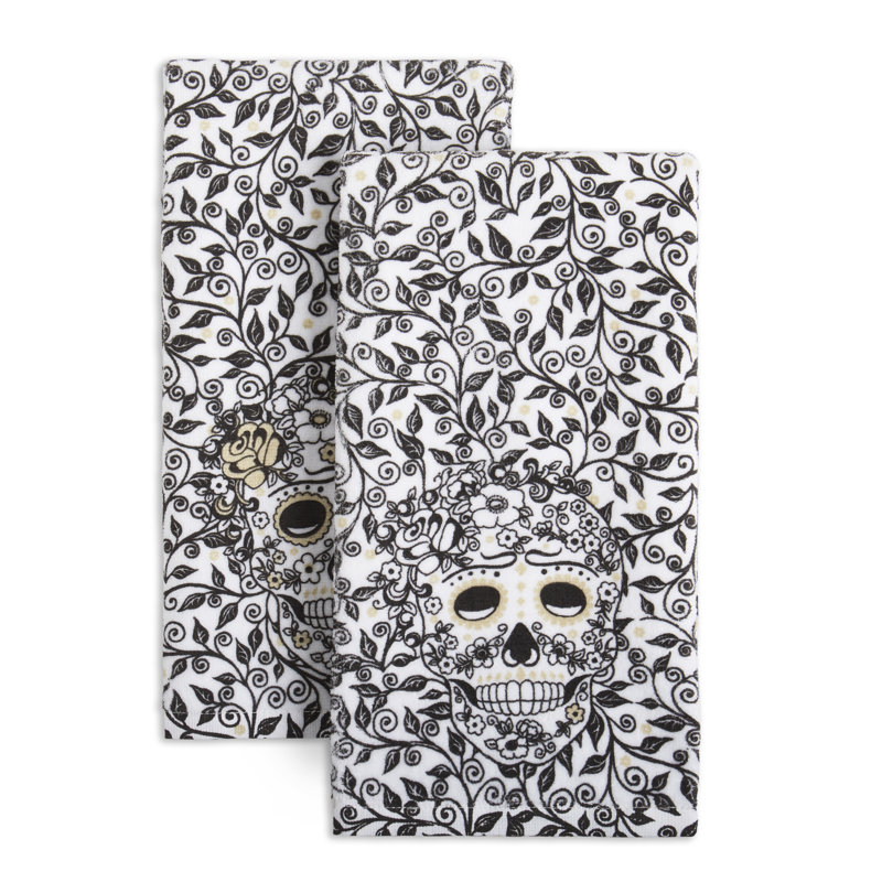 Fiesta Skull and Vine Tea Towel, Black