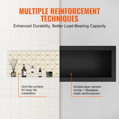 Shower Niche Ready For Tile 16" X 50", Single Shelf Organizer, Square Corners Wall-Inserted Niche Recessed, Sealed Protection Modern Soap Storage Niche For Shower Bathroom, Black