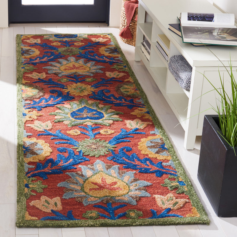 Gulledge Oriental Handmade Tufted Red/Blue/Yellow Area Rug, Runner 2'3" x 8'