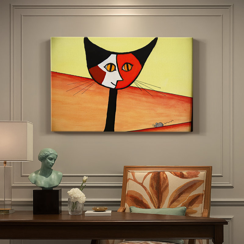Chat et souris (parodie / style Picasso) -Inconnu / Contemporain-Toile tendue avec châssis-Contemporain, 24 po x 36 po