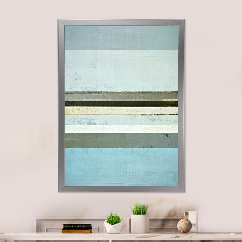 Art moderne gris et bleu II 2FDP47721, Encadrement argenté, H 12 po x l 8 po x P 1 po