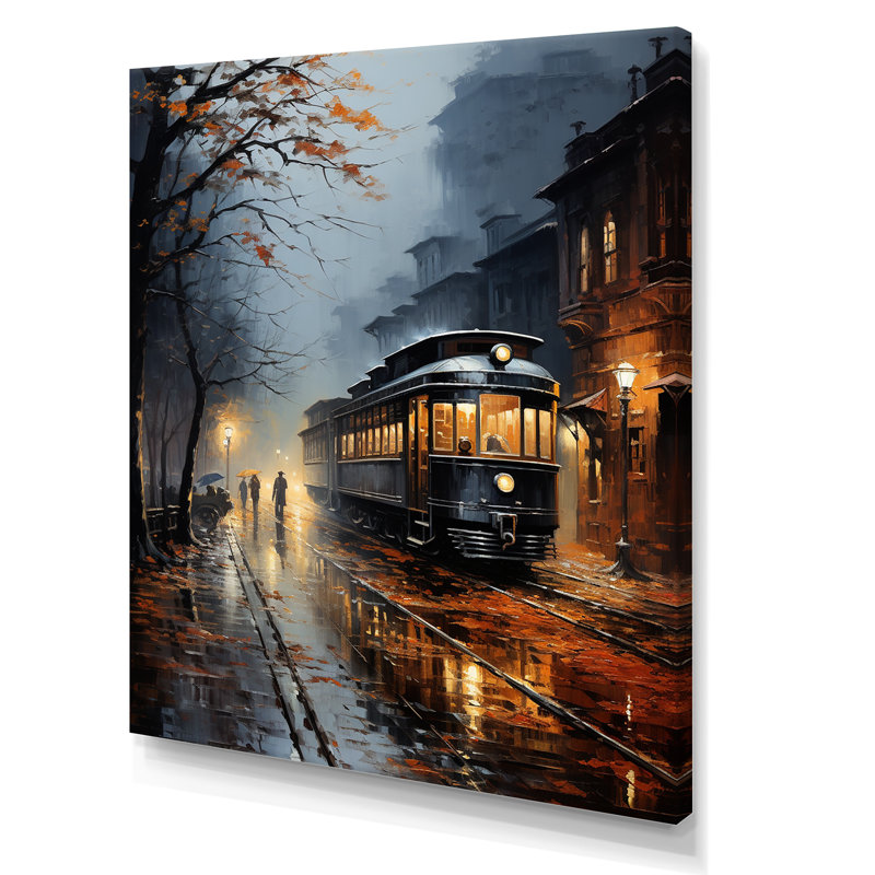 Train Misty Morning Pointillism I - reproduction sur toile, H 32 po x l 24 po x P 1 po, Toile tendue