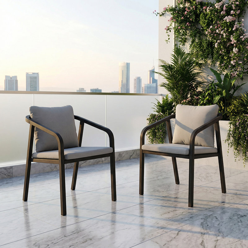 Ensemble de 4 fauteuils de salle à manger d'extérieur en aluminium avec coussins, noir, 4, Gris, Noir
