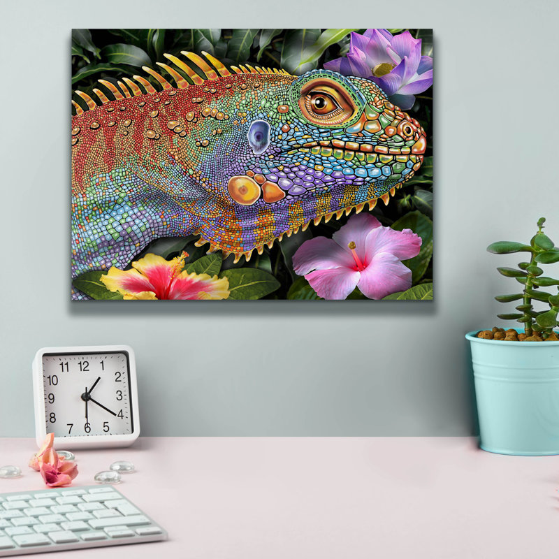  «Iguana 2» par Tim Jeffs, art mural sur toile, H 12 po x l 16 po