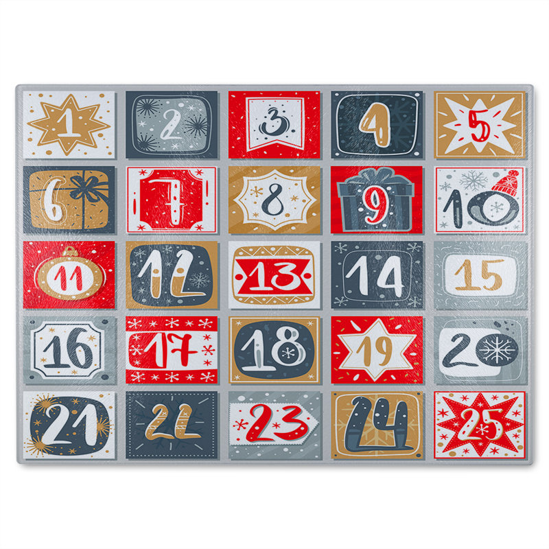 December Advent Calendar Dining Glass Chopping Board, 28cm L x 20cm W