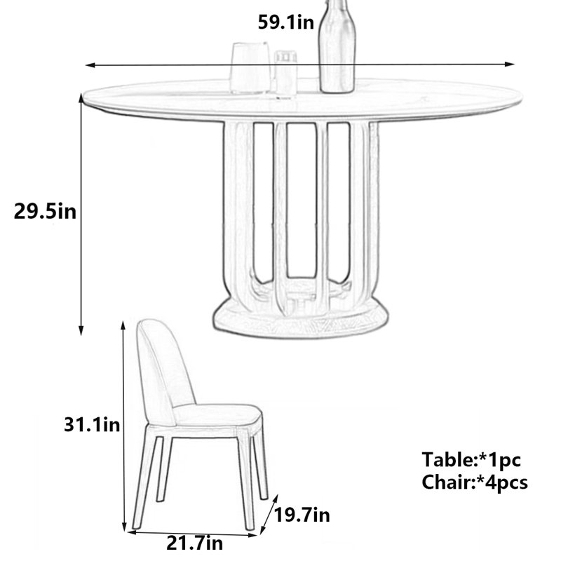 Table de salle à manger ronde, H 29,5 po x L 59,1 po x l 59,1 po