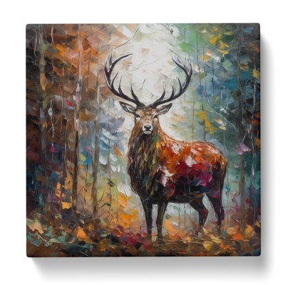 Stag In A Forest Palette - Wrapped Canvas - Framed Print