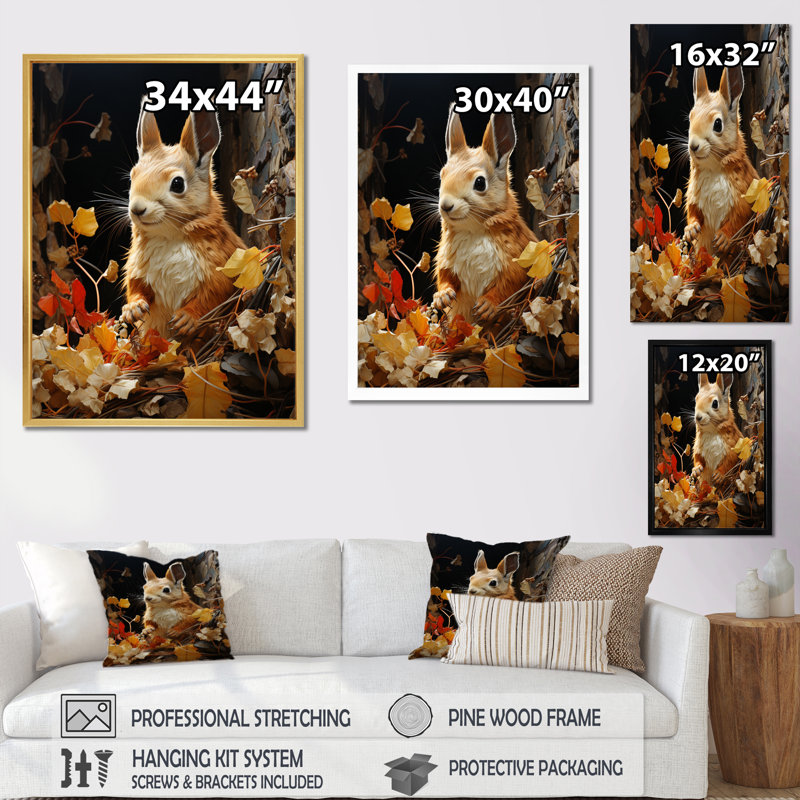 " Brown Squirrel Squirrels Sanctuary An ", 32" H x 16" W x 1" D, Gold Picture Framed