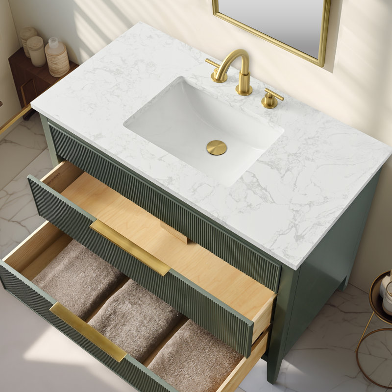 Meuble-lavabo simple 42 po avec plateau en pierre reconstituée Bilroy Egremt, Vert rétro