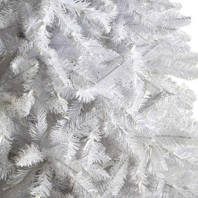  Arbre de Noël artificiel blanc mince de 11 pi avec lumières blanches chaudes et branches flexibles