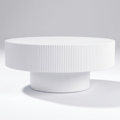 Elegant Round Modern Drum Coffee Table with Fluted Edge Design and Sturdy Base