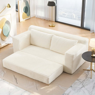 Canapé-causeuse avec mousse à mémoire de forme et structure en acier - sans assemblage, conception convertible 2-en-1, tissu en velours côtelé - canapé compact pour les petits espaces, les appartements, le bureau à domicile et la chambre à coucher