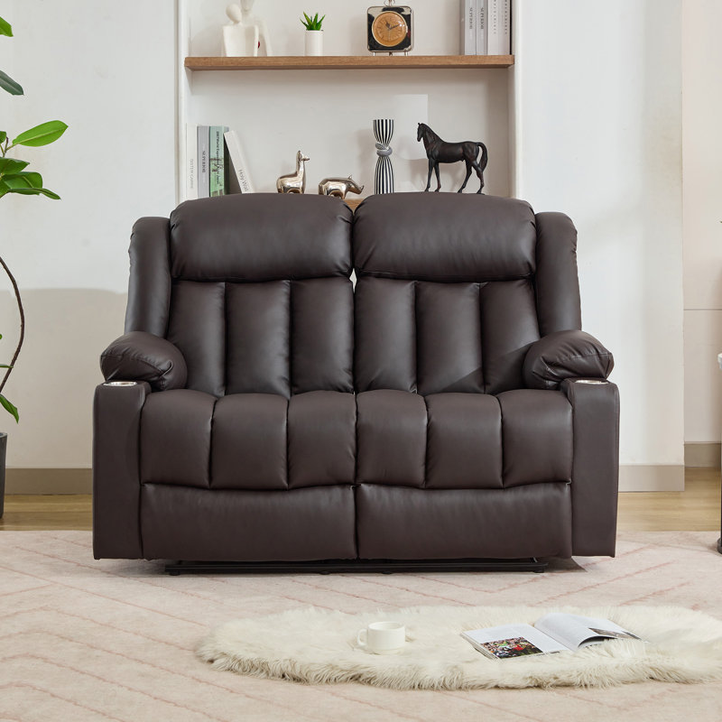 Kyleigh Sheridan150Cm Faux Leather Padded Reclining Sofa, Brown