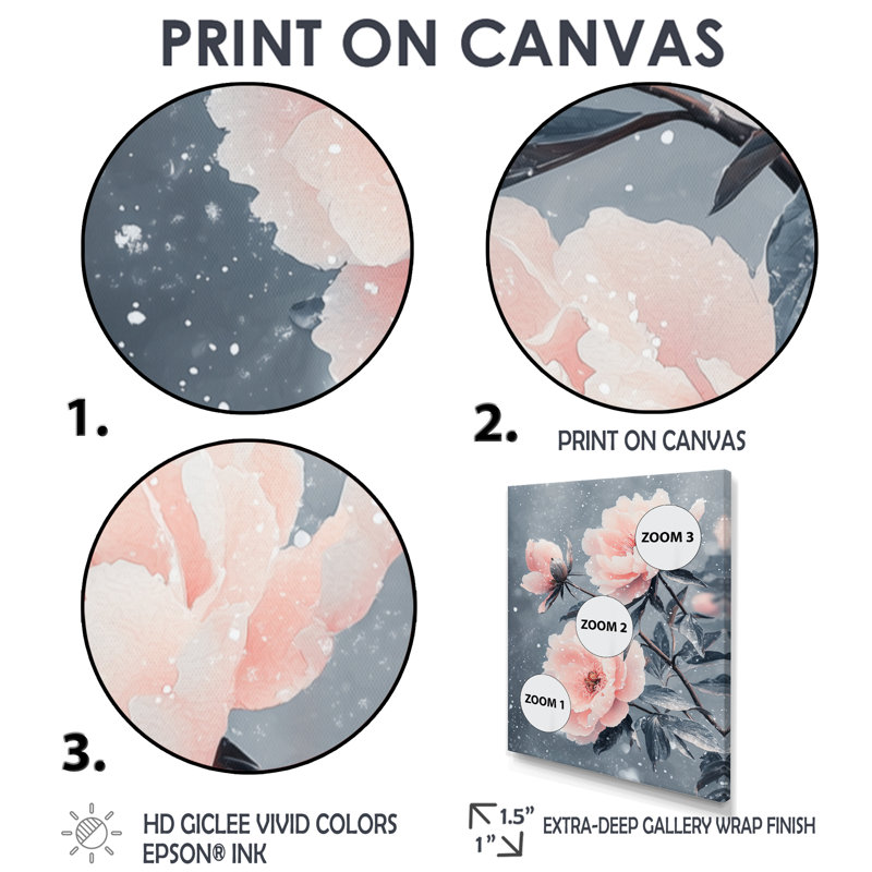 Pivoines au vent d'hiver II - décoration murale florale, H 40 po x l 30 po, Reproduction encadrée d'une seule photo, Noir