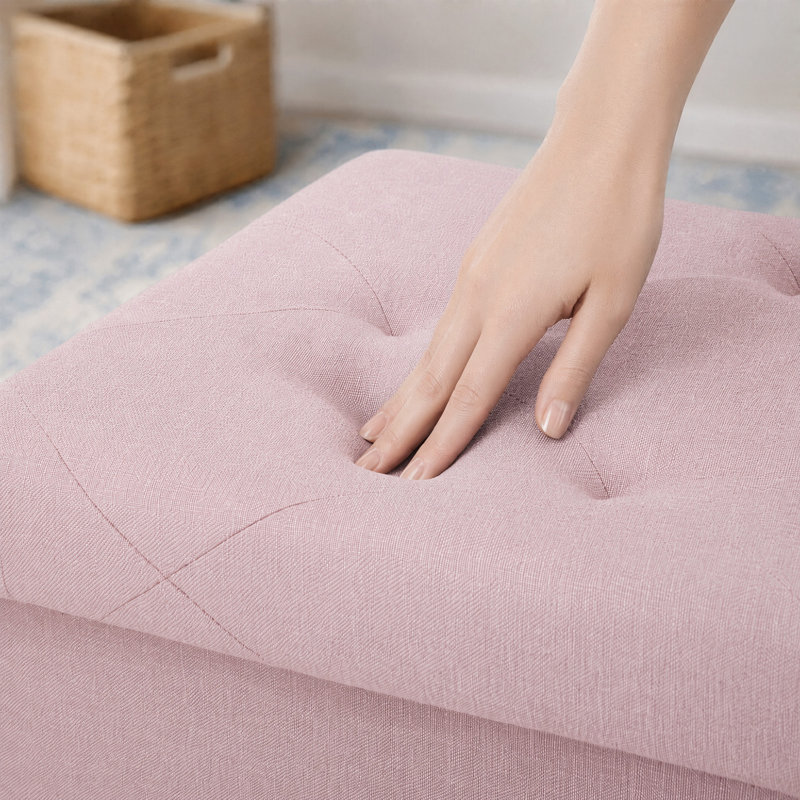 Banc d'entrée et de chambre pliable et rembourré de 43 pouces de large, 15.2'' H x 43'' W x 14'' D, Tissu rose