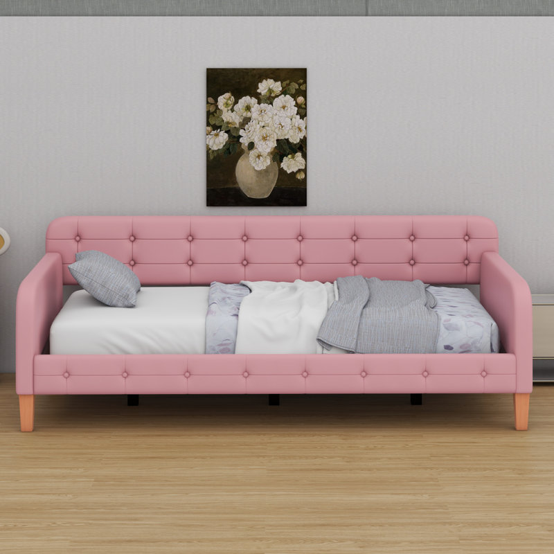 Upholstered Daybed With 4 Support Legs, Rubine