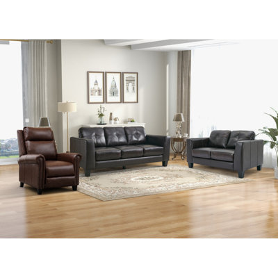 3-Piece Classic And Overstuffed Soft Genuine Leather Living Room Set -  Red Barrel StudioÂ®, 6F7650F5D01A4DAEA35209A96BF95E93