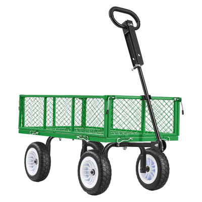 Garden Cart, 900 LBS, Heavy Duty Steel Yard and Garden Utility Wagon with 10-Inch Tires, Outdoor Gardening Stool with Adjustable Handle, Detachable Side Panels, Attach to ATV or Tractor
