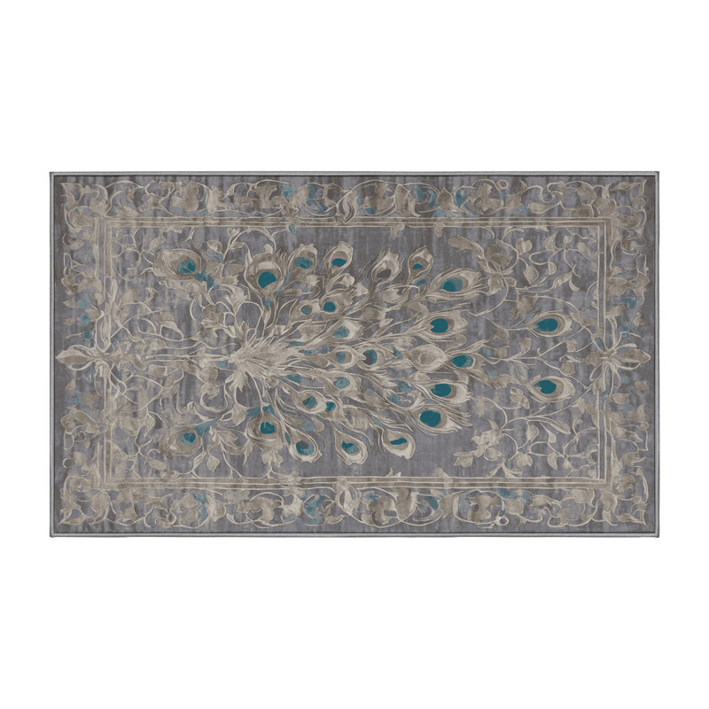 Machine Washable Gray Area Rug, Rectangle 7' x 9'