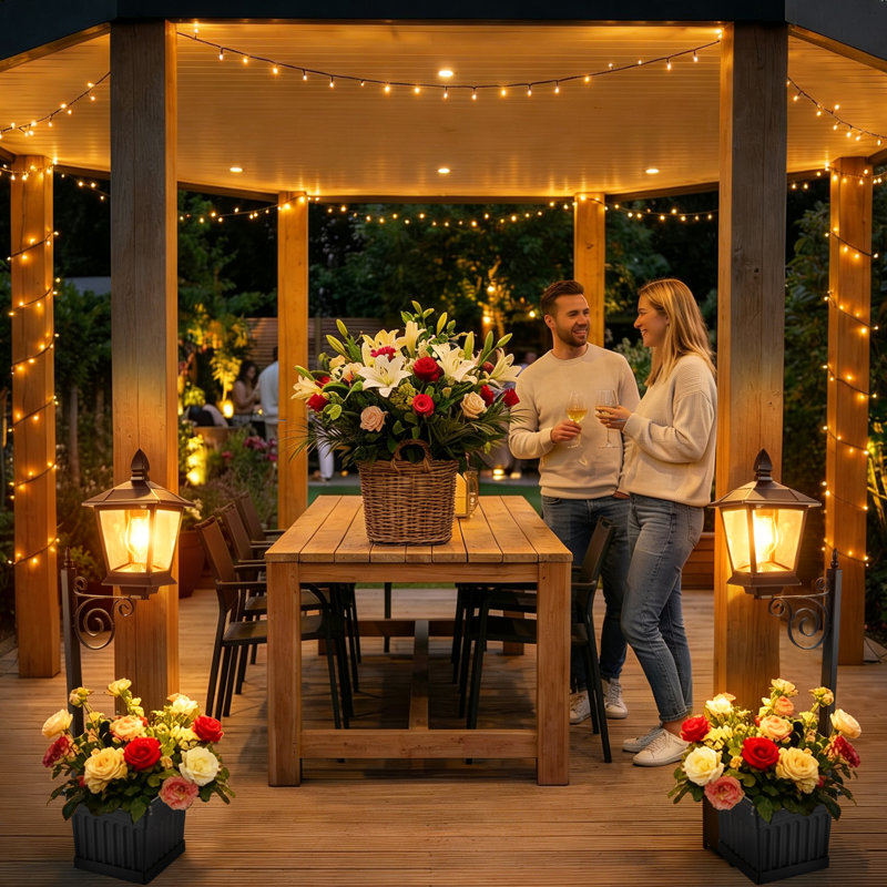 Greatsun 2-in-1 Outdoor Flower Pot Solar Post Light (Set of 2), Wall Mounted & Freestanding, IP65 Waterproof Decorative Light, Suitable for Real & Artificial Flowers, Perfect for Lawn, Patio, Yard, Front Door & Backyard Decoration