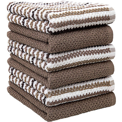 Premium Kitchen Towels (16”X 26”, 6 Pack) | Large Cotton Kitchen Hand Towels | Popcorn Striped Design | Dish Towels | 430 GSM Highly Absorbent Tea Towels Set With Hanging Loop