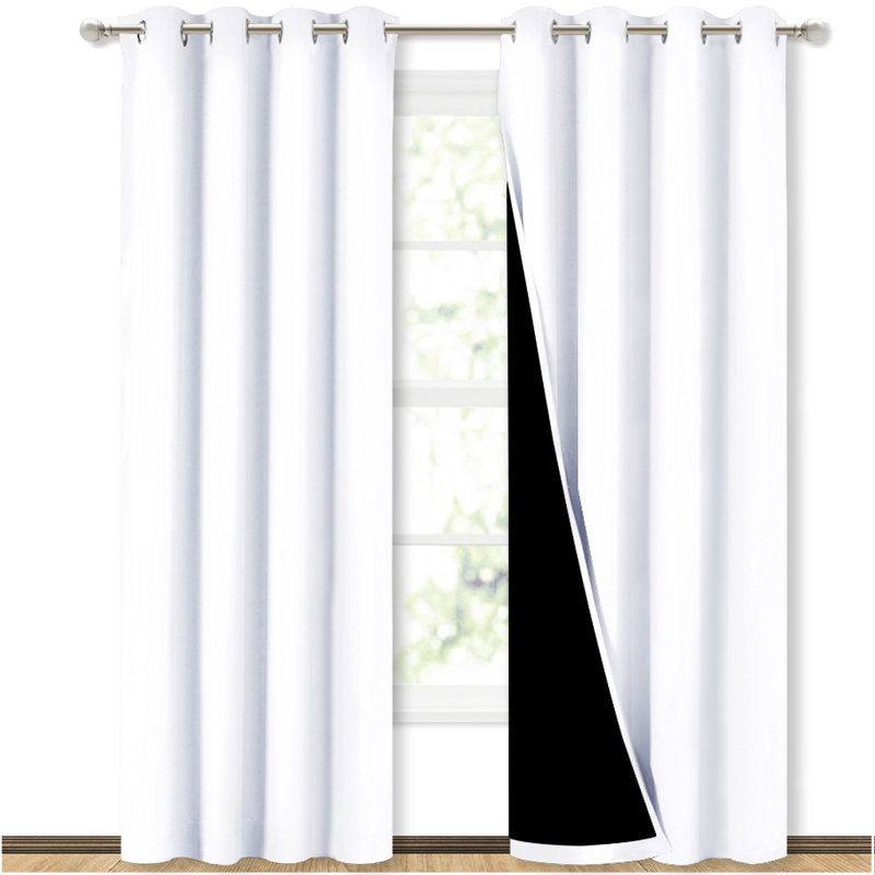 100% Blackout Curtains Ramonita Thermal Insulated Energy Efficiency 2 Layers Drapes for Bedroom, 2 Panels, White
