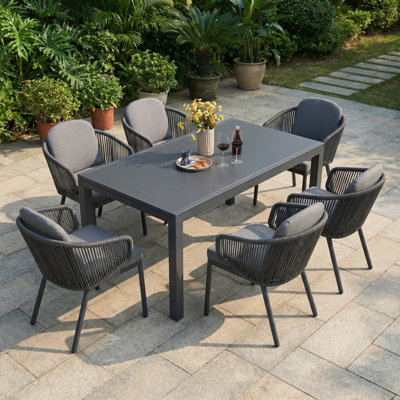 6- Person Aluminum Outdoor Patio Dining Set With Extendable Table  And Cushions