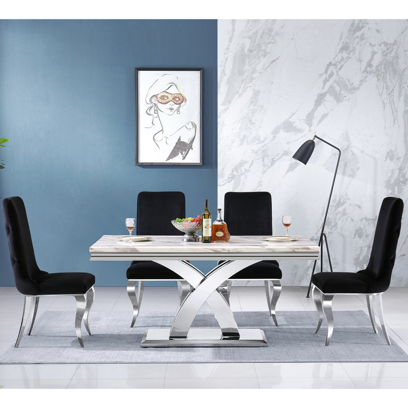 Hasnat 20.1'' H Tufted Upholstered Side Chair, Silver, Black