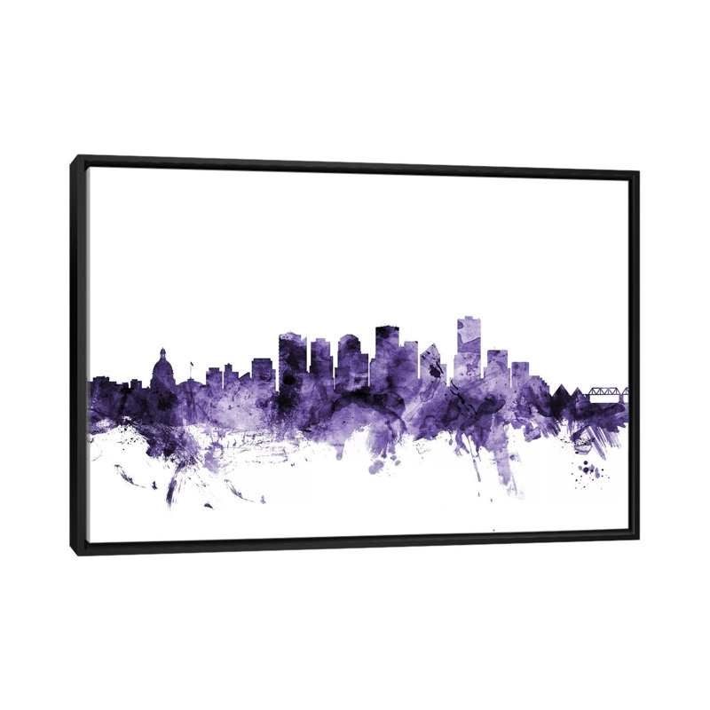 «Edmonton, Canada Skyline» par Michael Tompsett, impression sur toile tendue, H 18 po x l 26 po x P 1,5 po, Pas de tapis
