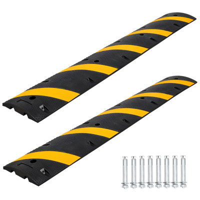 Heavy Duty 6 FT Rubber Speed Bumps 2 Pack – 72 Inch Speed Humps with 8 Bolts, 66,000 lbs Capacity – For Roads, Parking Lots, Driveways, Schools, Warehouses, Hotels