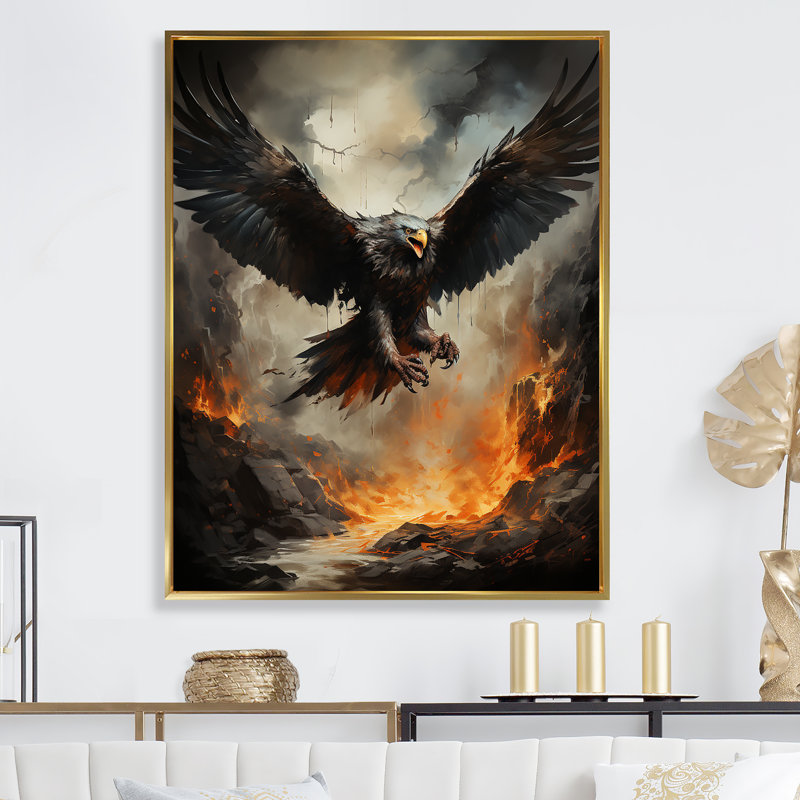 Native Thunderbird Soar Eagle sur impression sur toile, Cadre flottant doré, H 44 po x l 34 po x P 1,5 po