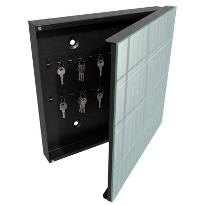 Key box for wall, Opens to the left, 30x30x5, White, Neutral tile pattern in light shades, 