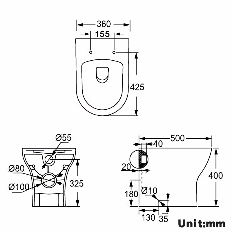 Belfry Bathroom Laprade 1.59L LPF Round Back To Wall Toilets (Seat Not Included)