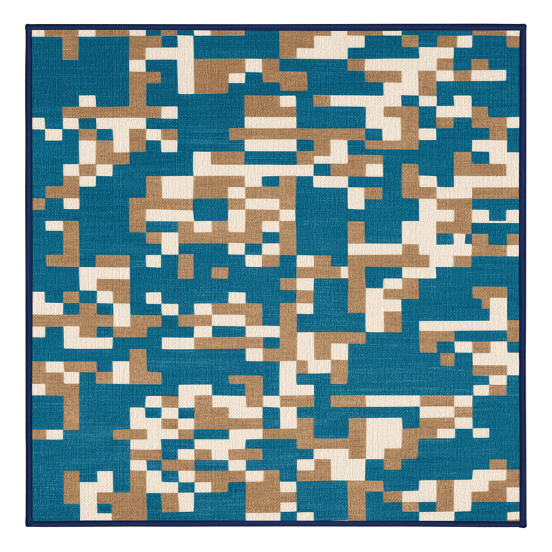 Washable Beach Pixels Coastal Area Rug, Square 7'