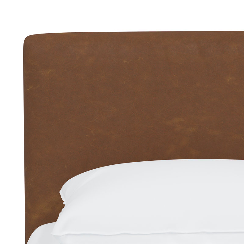Cabra Upholstered Platform Bed, Distressed Saddle Brown Performance Faux Leather, Full
