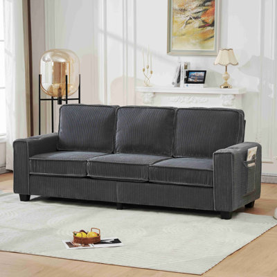 84.25-Inch Three-Seater Corduroy Sofa, Modern Compact Sofa, Living Room, Study, Bedroom, Office Furniture