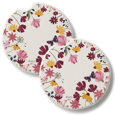 Blooming Border 2 Pack Absorbent Stone Car Coasters