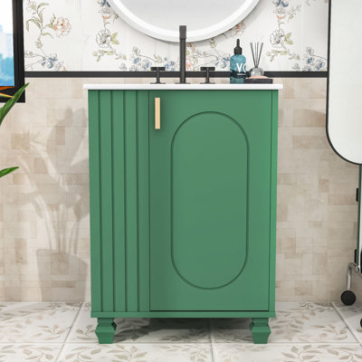 Meuble-lavabo rétro avec lavabo et structure en bois robuste, rangement spacieux