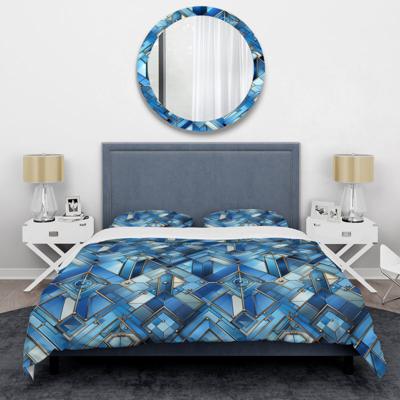 Industrial Blue Futuristic Symmetry I Geometric Shapes Duvet Cover, King Duvet Cover + 2 King Shams