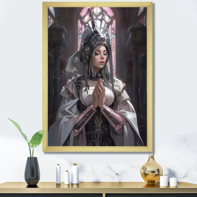 Futuriste nonne priant dans la cathédrale - reproduction sur toile