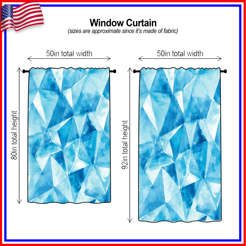 Rideaux géométriques bleus à motif de triangles, Blocage, 50 po x 80 po - 1 panneau