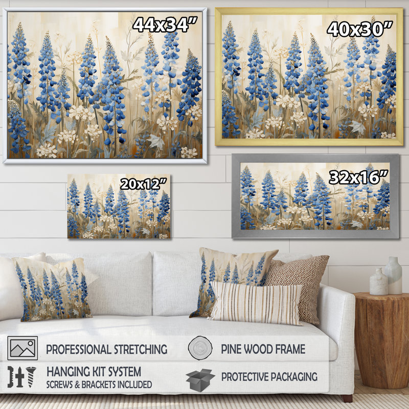 "Blue Bonnets Field Tranquility II", reproduction d'art sur toile, Blanc, H 12 po x l 20 po x P 1 po