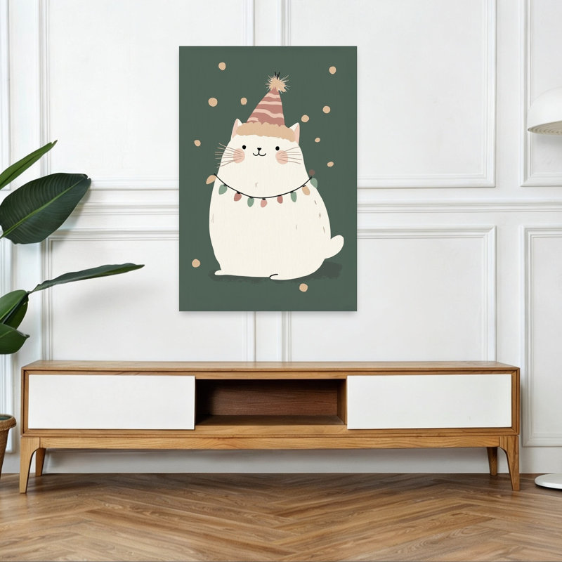 Festive Cat With Lights Contemporary Cat Winter Wall Art Print by Mathieu - Wrapped Canvas Print, 121.92cm H x 81.28cm W