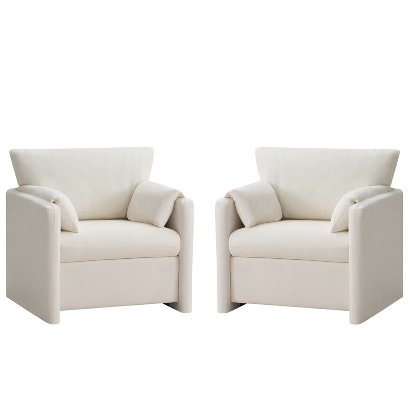 32.7'' Oversized Chenille Accent Chair(Set of 2), Beige