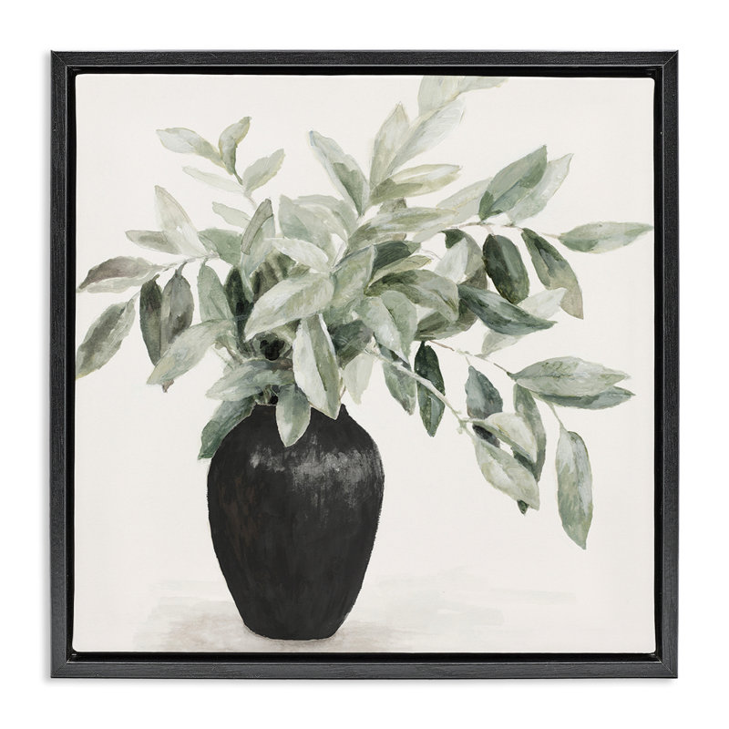 «Plant in Black Vase Brown», art mural sur toile flottante par Lanie Loreth, Cadre flottant noir de jais, H 25 po x l 25 po