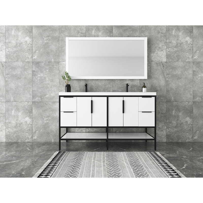 Ensemble de meuble-lavabo double 59 po Lilly-Grace, Blanc lustré