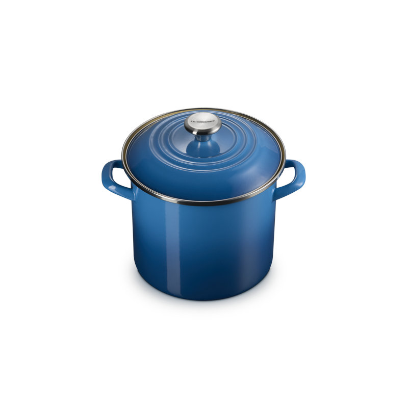 Le Creuset Enamel-On-Steel Stockpot With SS Knob, 10 Qt., White, Marseille, 8 quarts