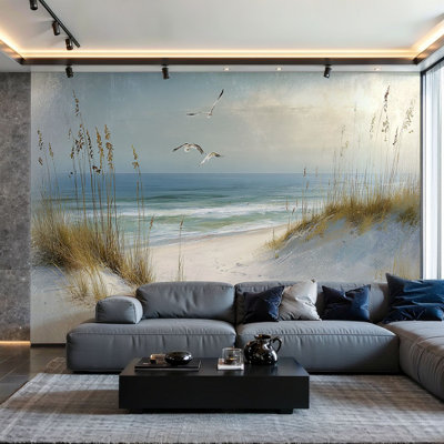 Papier peint adhésif pelez et collez, été, mélodie, océan côtier, abstrait, paysage marin, plage, bord de mer moderne, art mural auto-adhésif et amovible