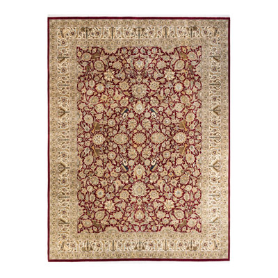Tapis unique en laine noué à la main 9 pi 2 po x 12 pi 4 po nouvel âge Hayner - rouge / jaune / brun