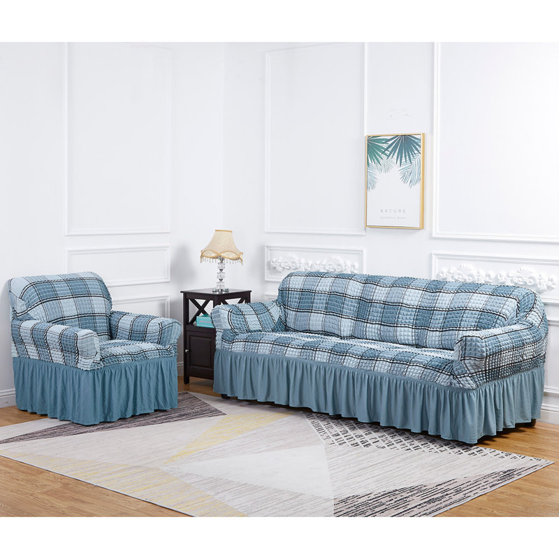 Housse pour canapé à coussins carrés / rectangulaires Bubble, Polyester bleu, H 40 po x l 55 po x P 90 po